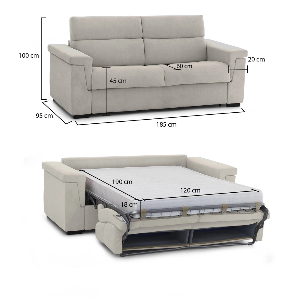 Rigolato, Divano Letto 2 Posti Sfoderabile Made in Italy, 185x95 cm Beige
