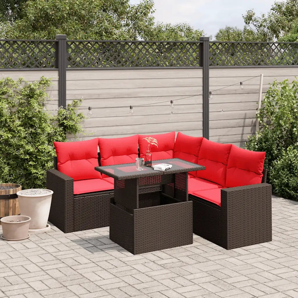 Set Divani da Giardino 6 pz con Cuscini Marrone in Polyrattan 3267274