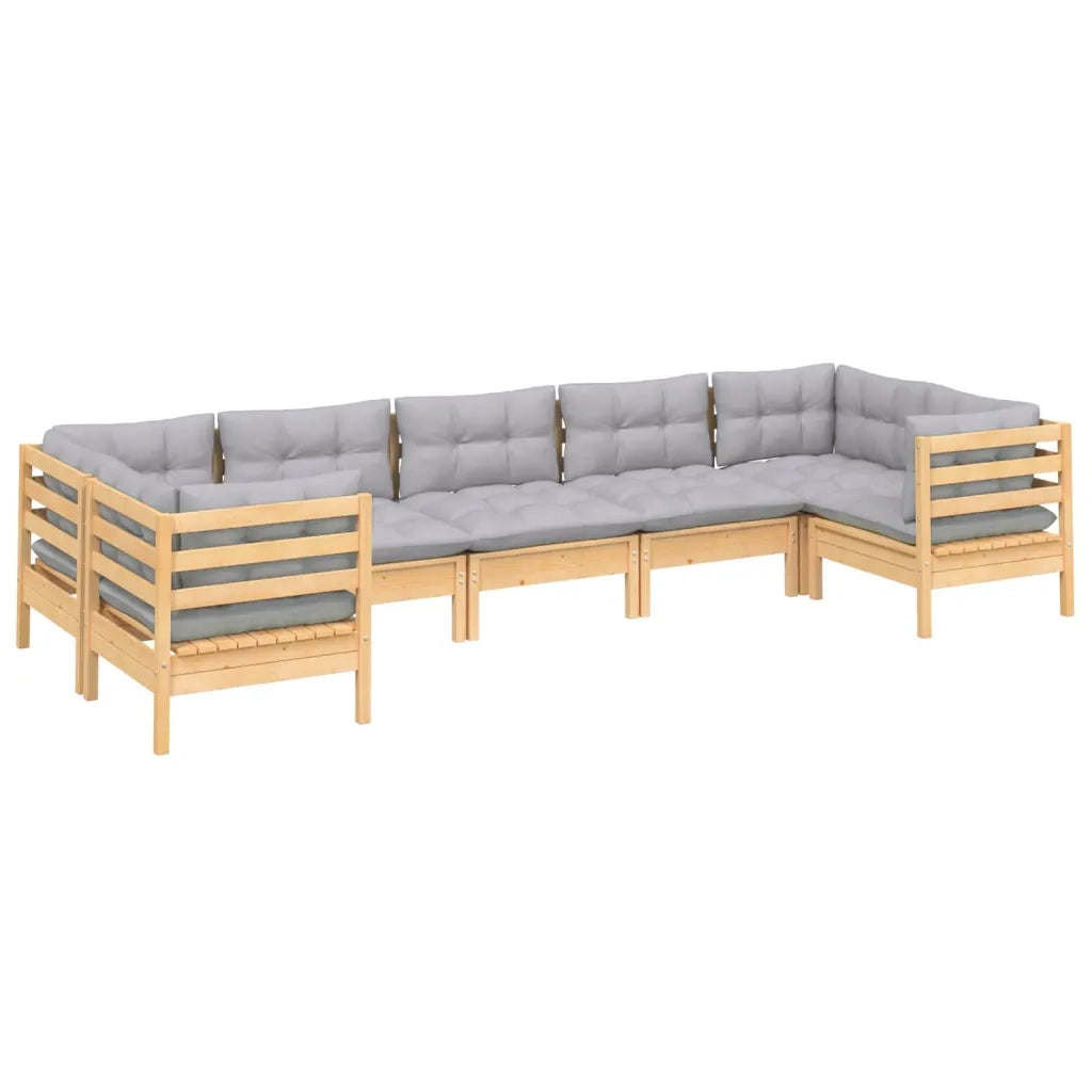 Set Divani da Giardino 7 pz con Cuscini Grigi Massello di Pino cod mxl 39299