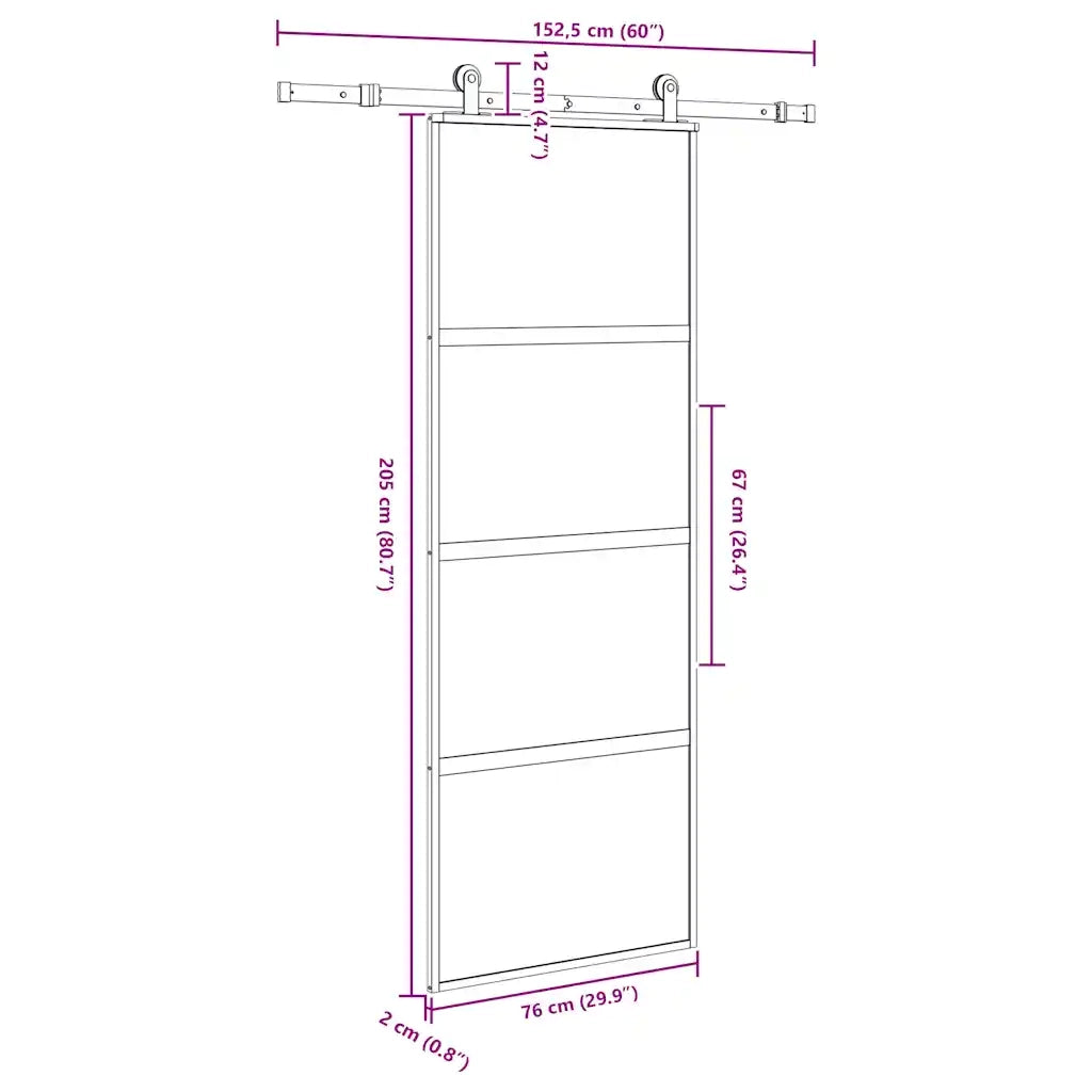 Porta Scorrevole Ferramenta 76x205 cm Vetro Temperato Alluminio 3332995
