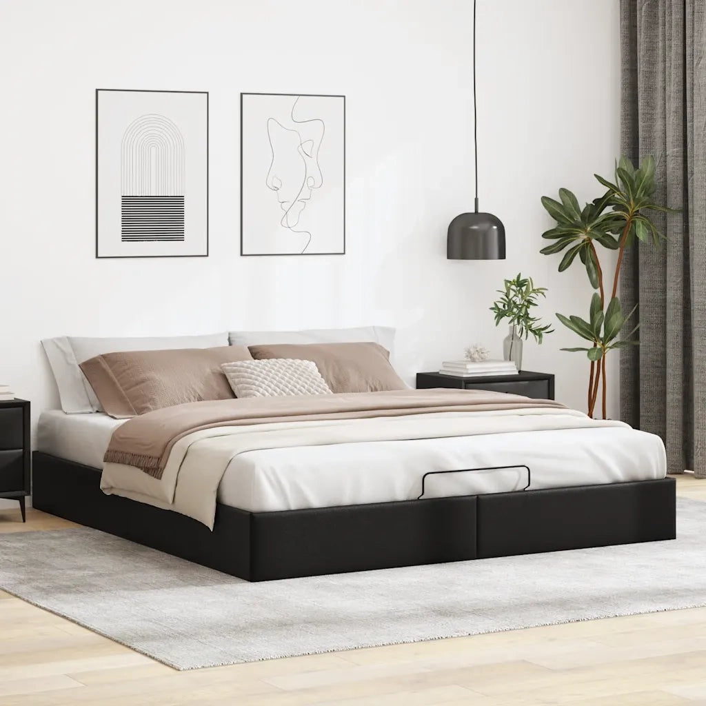 Struttura Letto Pouf senza Materasso Nero 200x200 cm Similpelle