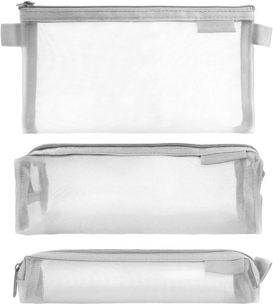 Etui 3 in 1 trasparente grigio, 20 cm, con rete, borsa per teenager, borsa cosmetica, borsa per scuola, zaino