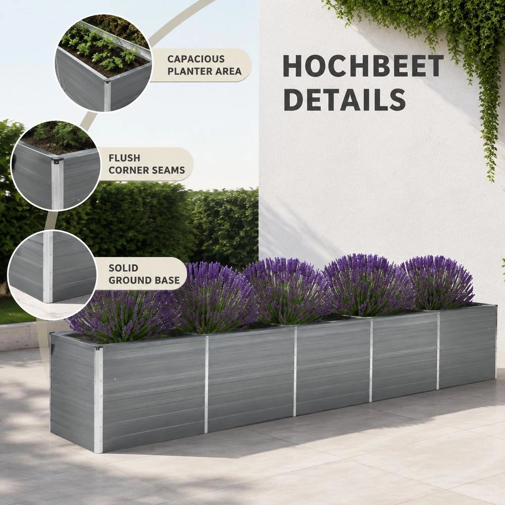 Garden Raised Bed Galvanized Steel 400x80x77 Cm Gray