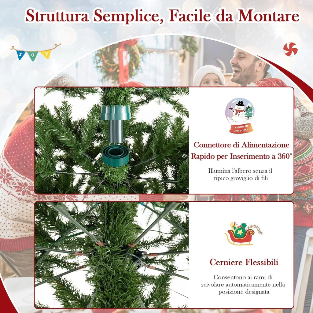 Albero di Natale Artificiale 360 cm, Albero di Natale Pre-illuminato con 800 Luci LED, 2517 Punte di Rami e Connettore di Alimentazione Rapido, Decorazione Natalizia da Interno ed Esterno