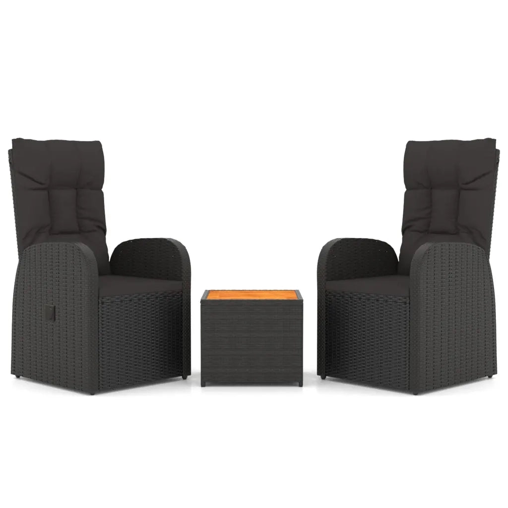 Set Mobili Giardino 3pz | Set Salotto da Giardino Nero Polyrattan e Legno Massello Acacia