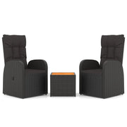 Set Mobili Giardino 3pz | Set Salotto da Giardino Nero Polyrattan e Legno Massello Acacia