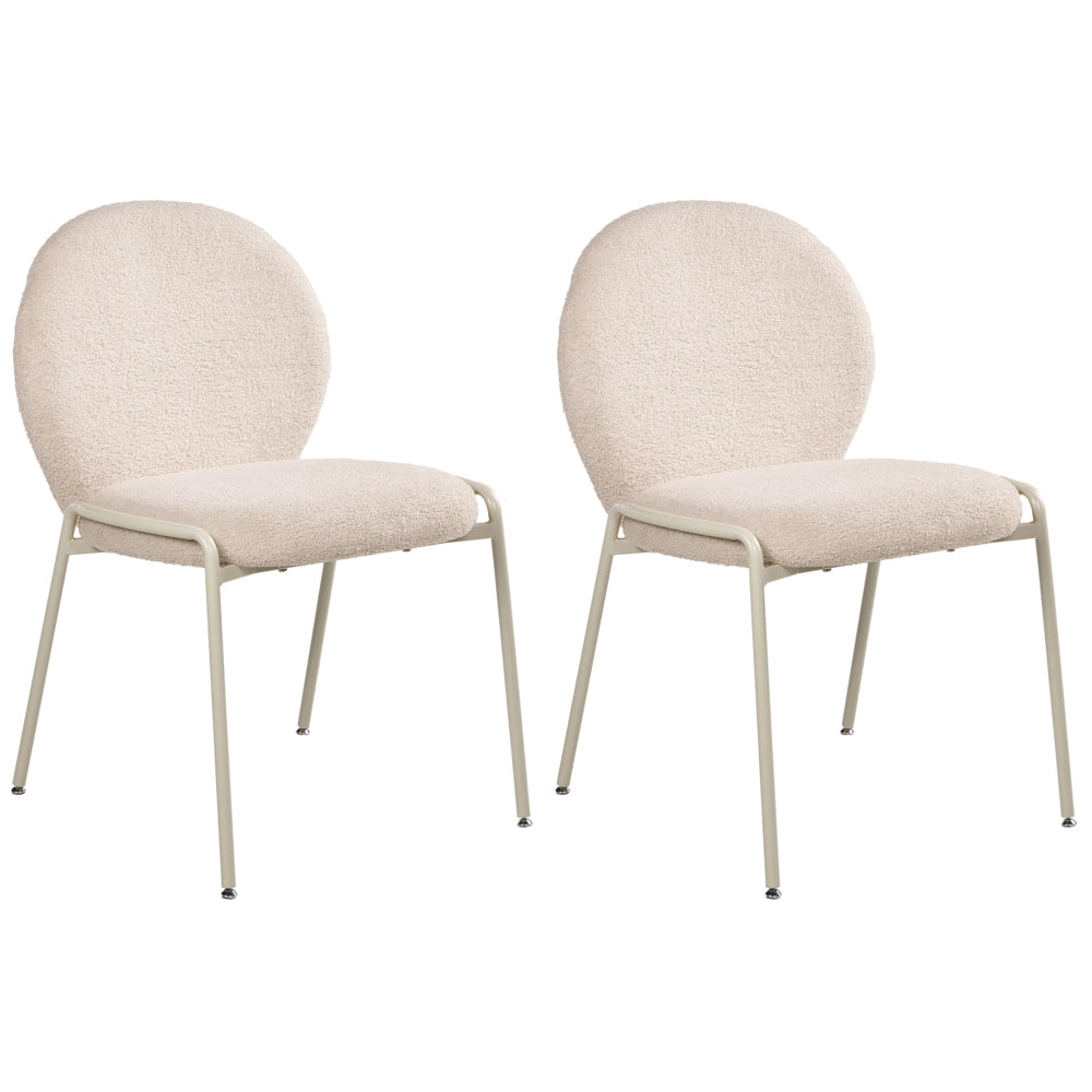 Set di 2 sedie da pranzo con rivestimento Boucle beige chiaro e struttura in ferro dal design retrò