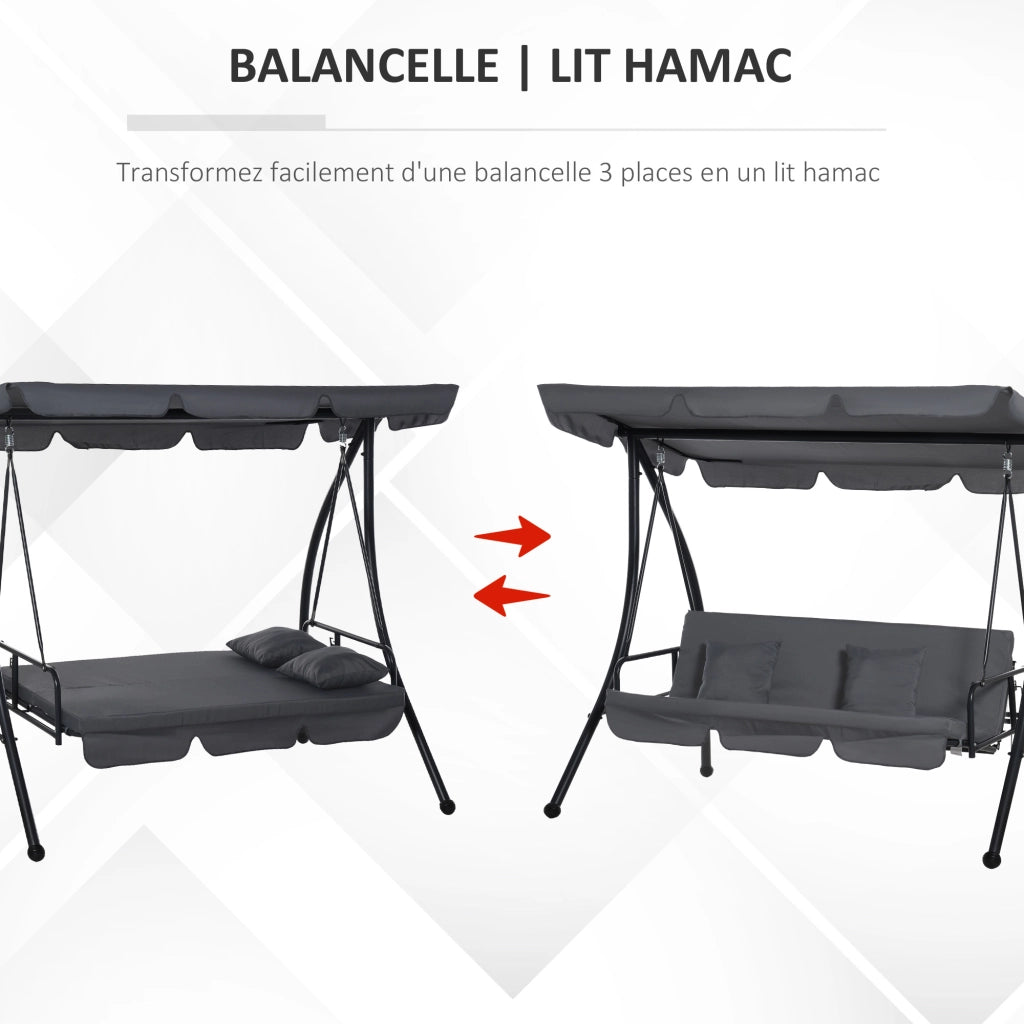 Dondolo da giardino 3 posti convertibile con tetto regolabile ¨C Xylo ¨C grigio antracite con materasso