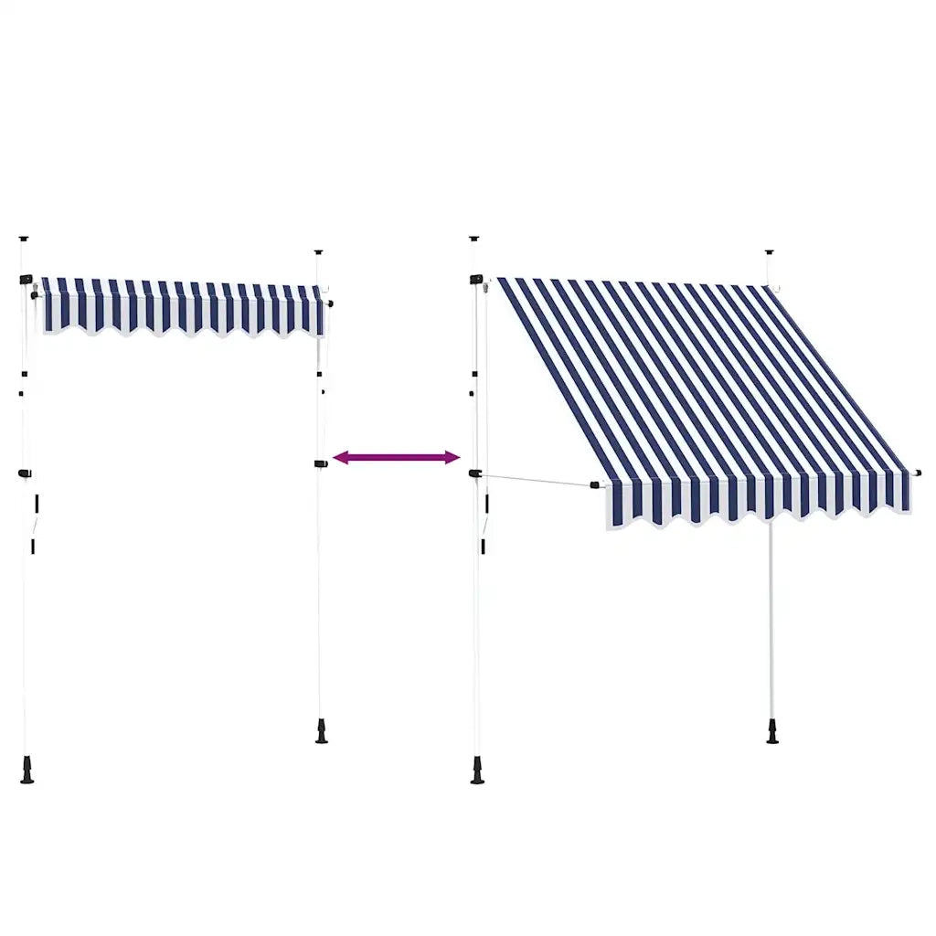 Tenda da Sole Retrattile Manuale-Tenda parasole per Patio 200 cm a Strisce Blu e Bianche