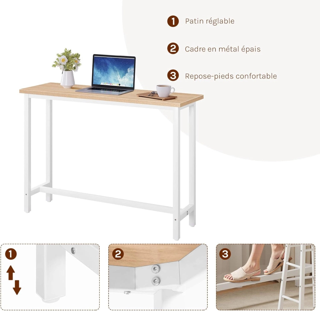 Tavolo da Bar Rettangolare Alto Tavolino per Cucina in Metallo Legno 140x40x100 cm