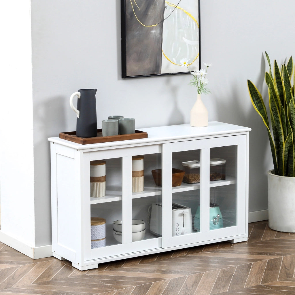 Tavolino da cucina moderno con ante scorrevoli vetro ¨C zephmum ¨C bianco 107x33x62,5 cm