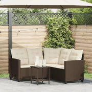 Divano da Giardino con Tavolo e Cuscini a L Marrone Polyrattan