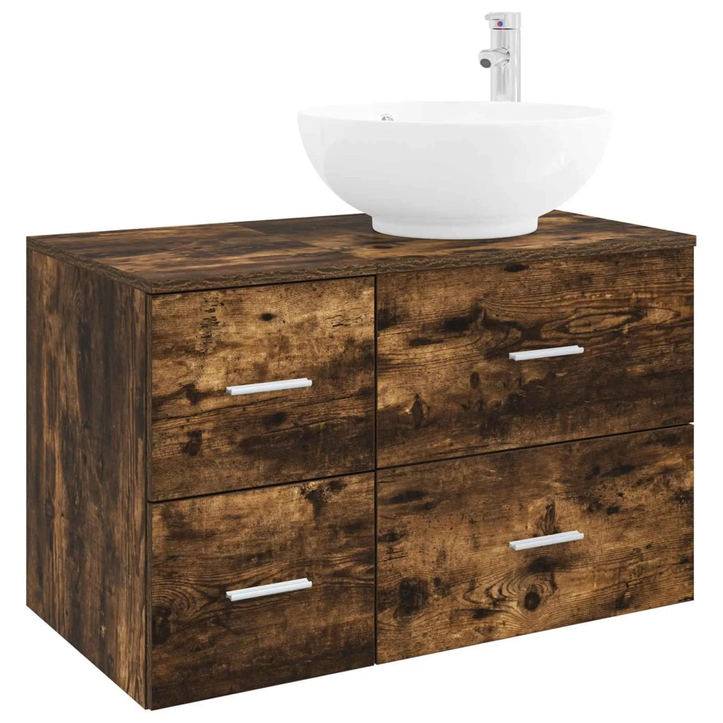 Set di mobili per il bagno 2 pz Rovere Fumo 3403996