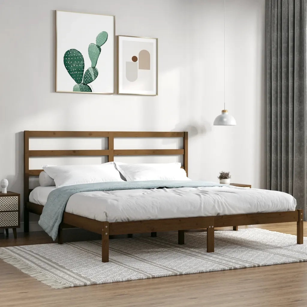 Letto matrimoniale | Letto per adulti | Giroletto ambra in Legno Massello di Pino 200x200 cm
