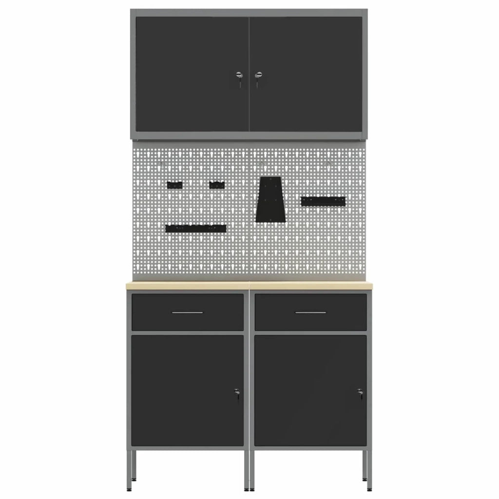 Mobile da lavoro 5 pcs Nero Legno ingegnerizzato e acciaio 3321416