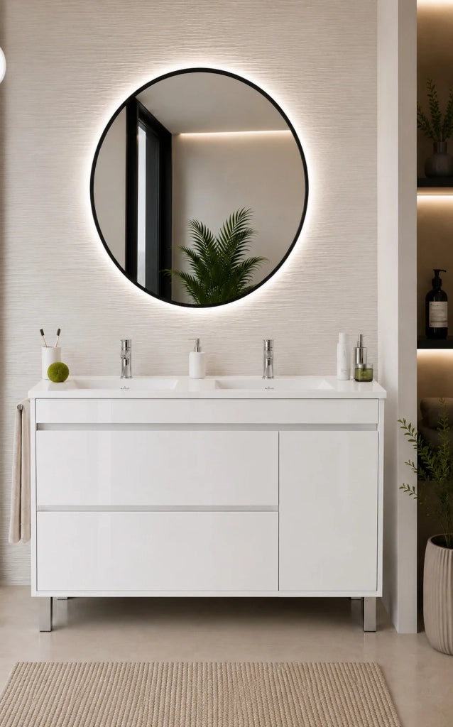 Mobile bagno con lavabo ORIGENBATH CAPRERA senza specchio 120x45 cm doppio lavabo bianco