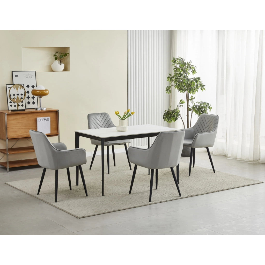 Sedia Nana con braccioli in velluto grigio argento e gambe nere