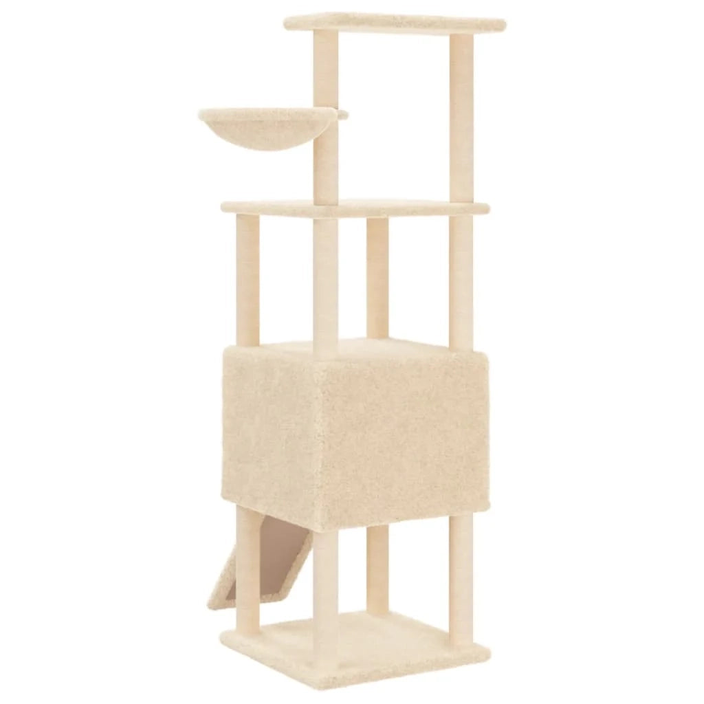 Tiragraffi per gatti torre per arrampicata giocattolo piattaforma per arrampicata con tiragraffi in sisal 153 cm crema 02_0022482