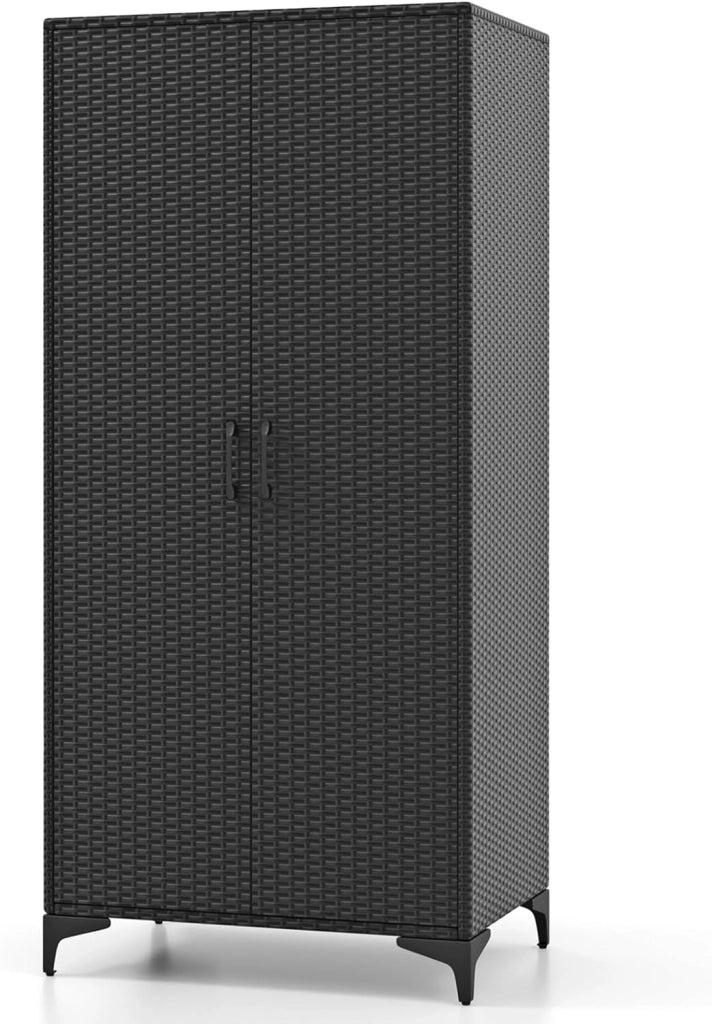 Armadio, Armadio da Camera con 5 Cubi in Rattan PE, Armadio da Archiviazione per Vestiti con Asta Appendiabiti, Porte, Armadio Utile Autoportante per Camera da Letto (Marrone)
