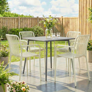 Set di 4 sedie da giardino impilabili con braccioli, design a lamelle, ergonomiche, bianco crema