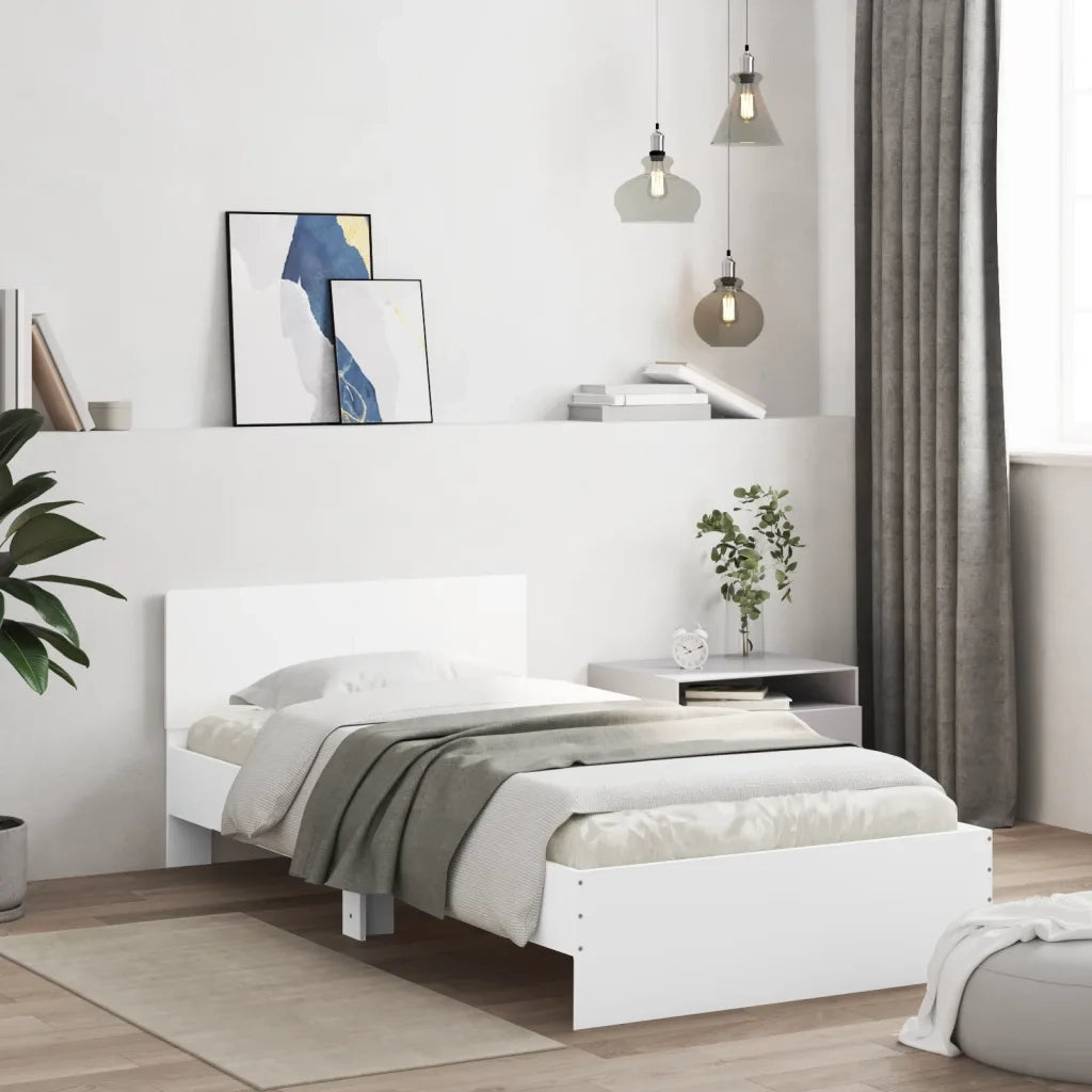 Giroletto con Testiera e LED-Struttura Letto con testiera Bianco 100x200 cm 464410