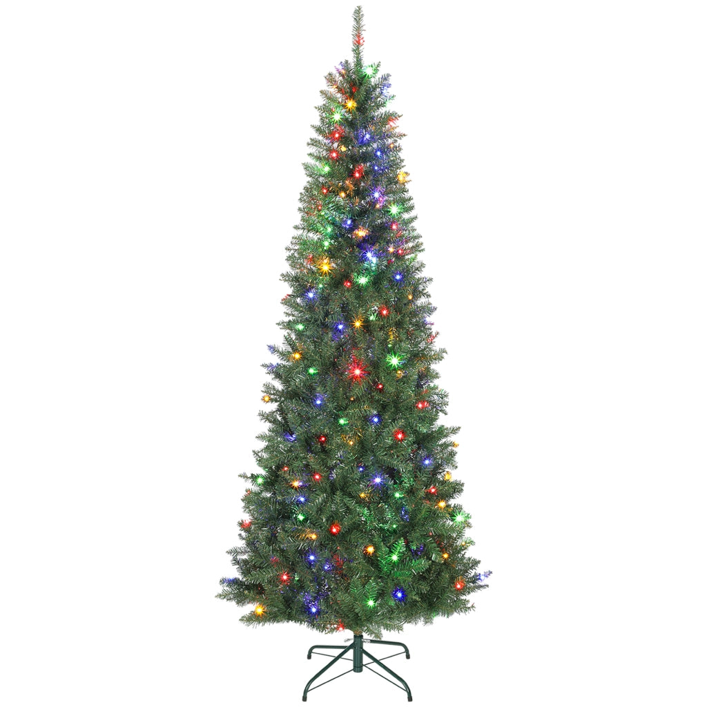 Albero di Natale Slim 210 cm 1273 Rami con 350 Luci LED Bianche e Colorate 9 Modalità di Illuminazione Verde