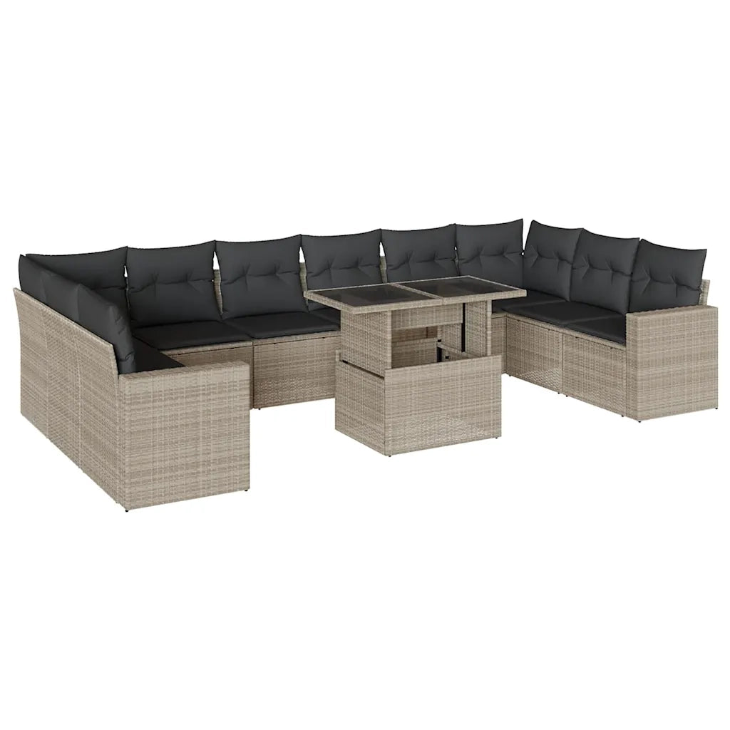 Set Divani da Giardino 11 pz con Cuscini in Polyrattan Grigio