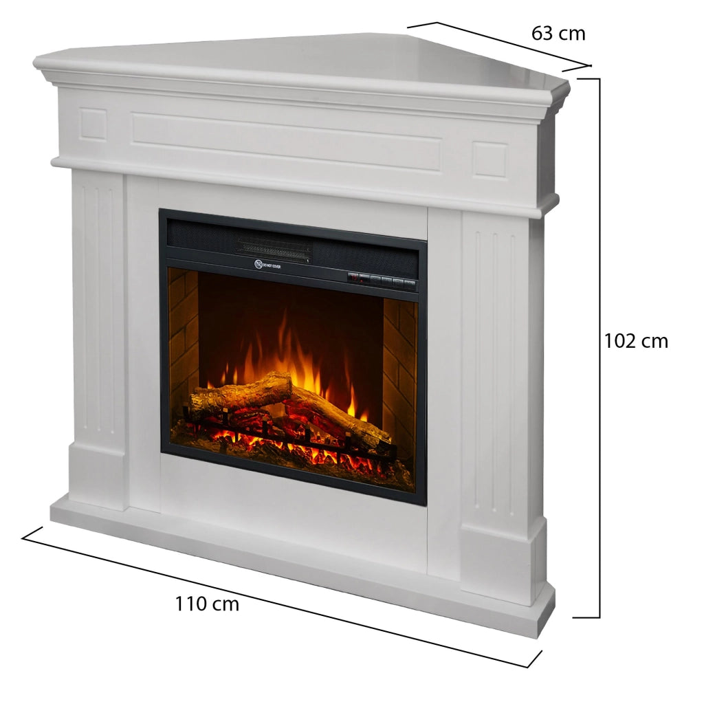 Caminetto Treviolo, Camino Elettrico Superficie Riscaldabile 30 m2, 110x63x102h cm Bianco