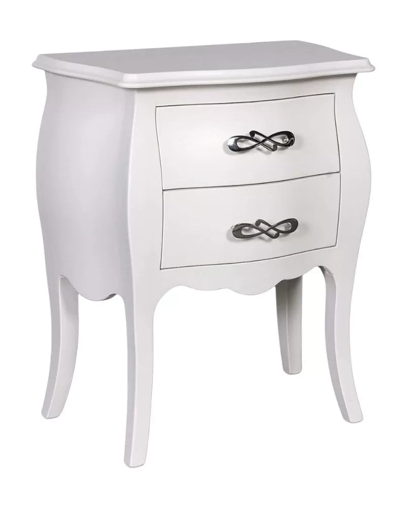 Comodino 2 cassetti bombato legno shabby bianco 50x30x60 - Mobili 2G