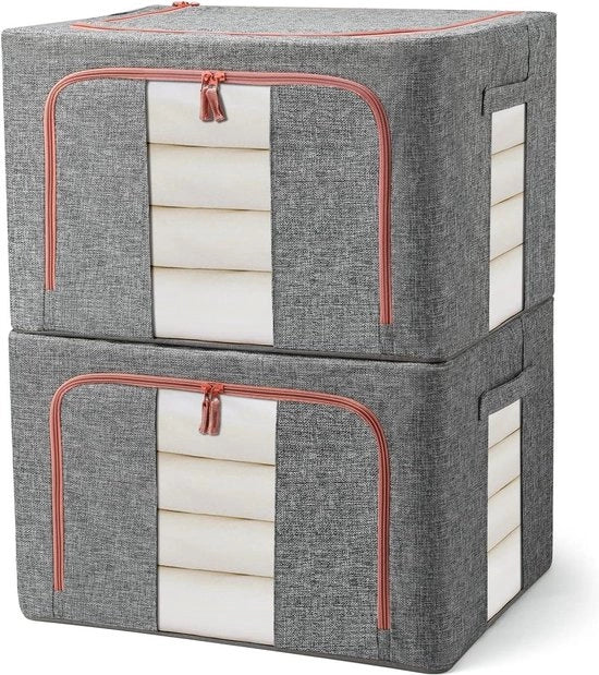 Cassa per l'abbigliamento pieghevole con telaio e maniglie in metallo - 2 pezzi - contenitore per l'abbigliamento e la biancheria da letto - 22 L