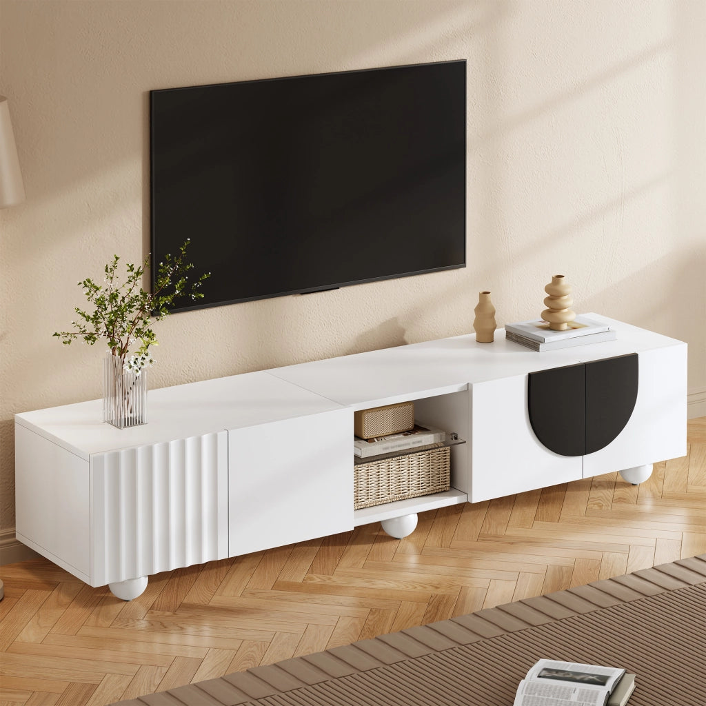 Mobile porta TV con vani aperti e chiusi in MDF e pannello truciolare bianco 180 × 40 × 41,5 cm