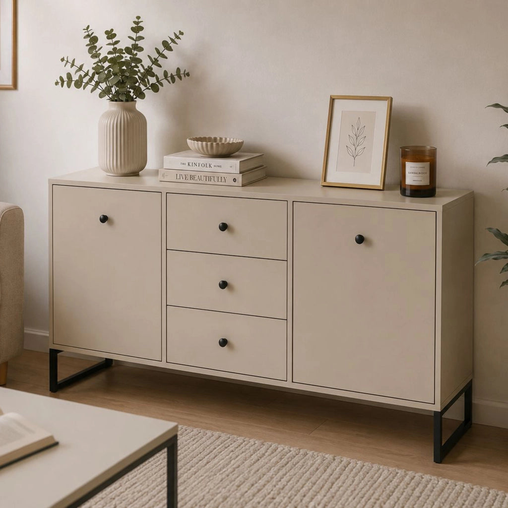 Madia Lerelova, Credenza 3 Cassetti, 115x33x82h cm Beige Cashmere