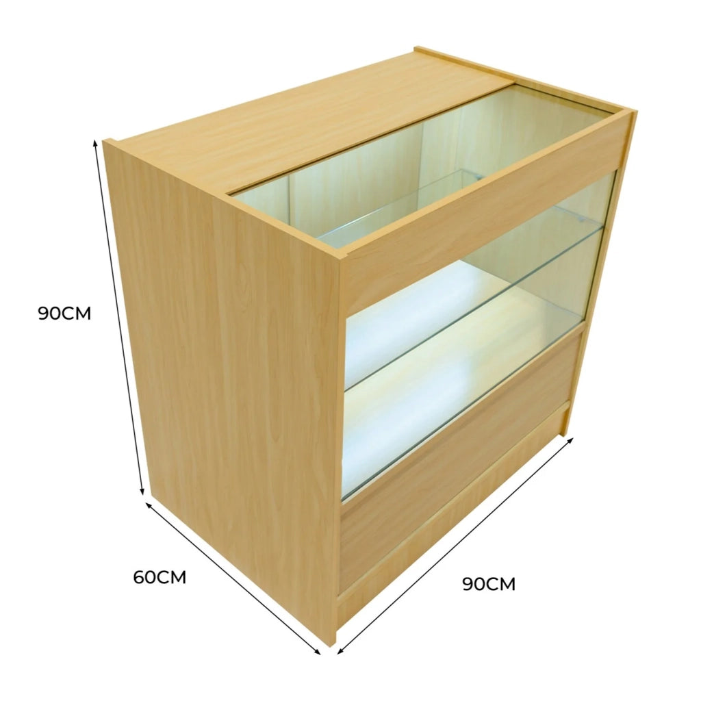 Bancone LED C900 Acero con 2 Ripiani a Vista e 1 Ripiano Chiuso