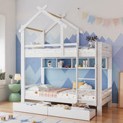 Letto a Castello con Cassetti e Ripiani ¨C MINIMAL ¨C Pino Bianco 90x200