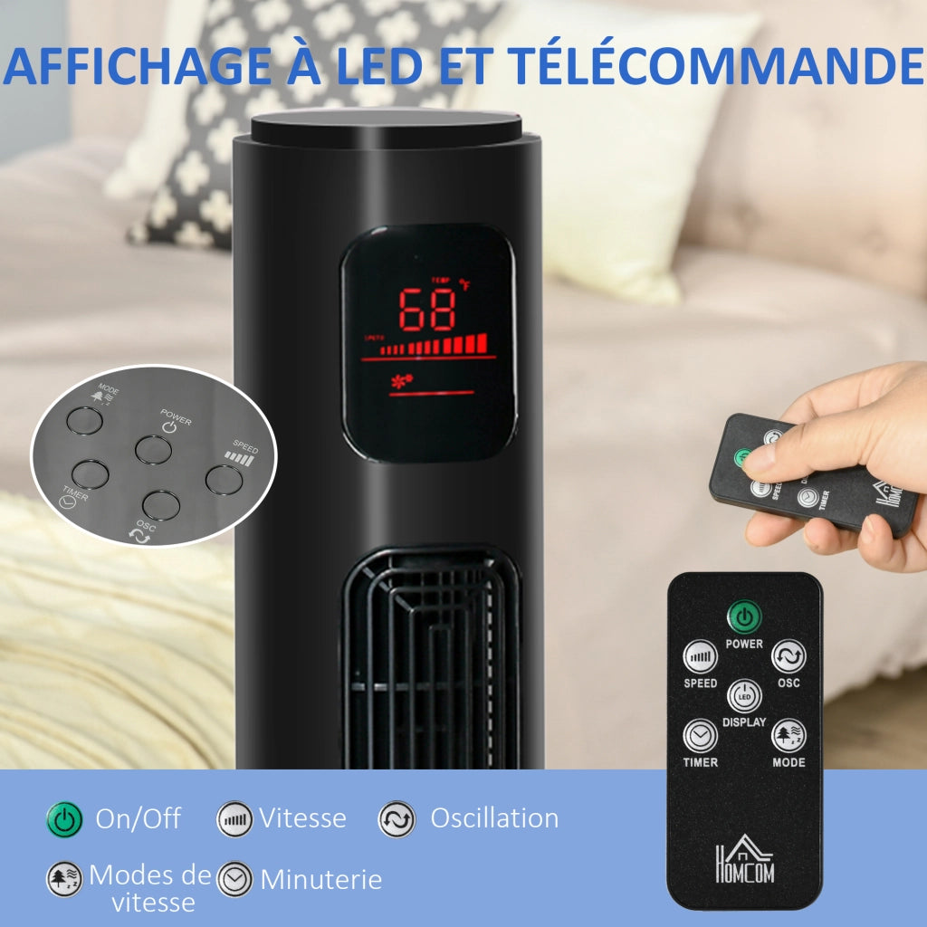 Ventilatore a colonna con oscillazione 70¡ã, timer 12h, pannello LED, telecomando, 45W ¨C zephmum ¨C nero
