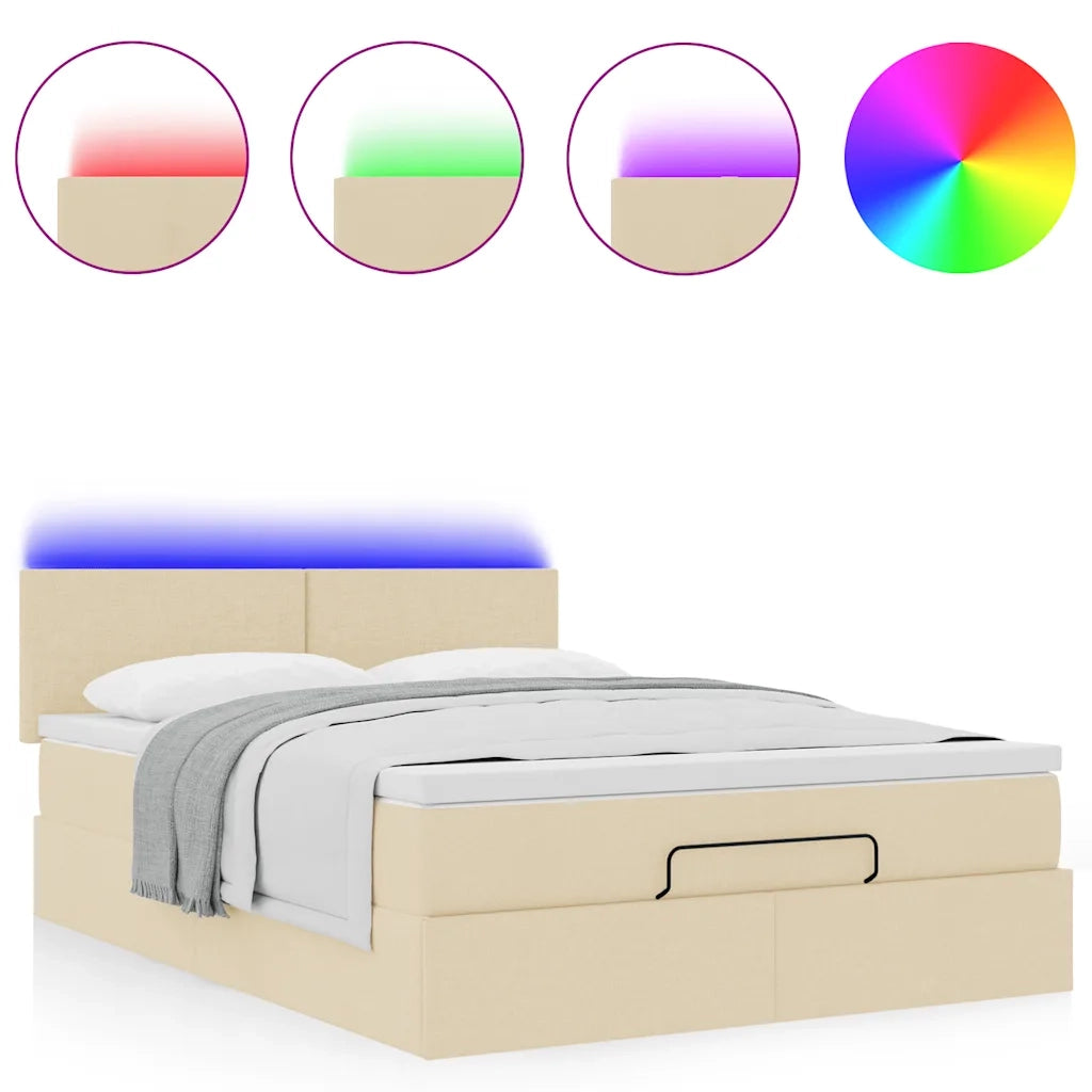 Pouf Letto con Materasso e LED Crema 140x200 cm in Tessuto 3312234
