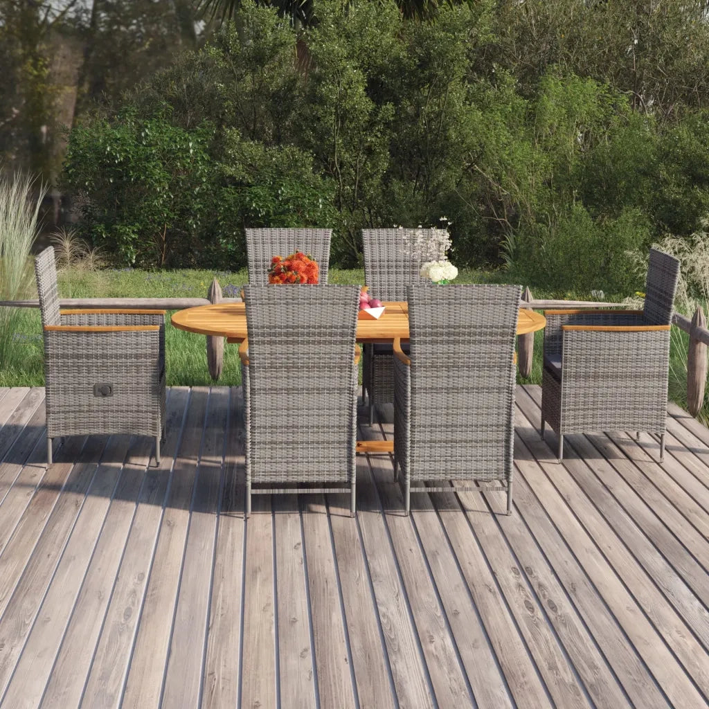 Set Mobili da Pranzo per Giardino 7 pz in Polyrattan Grigio cod mxl 45308