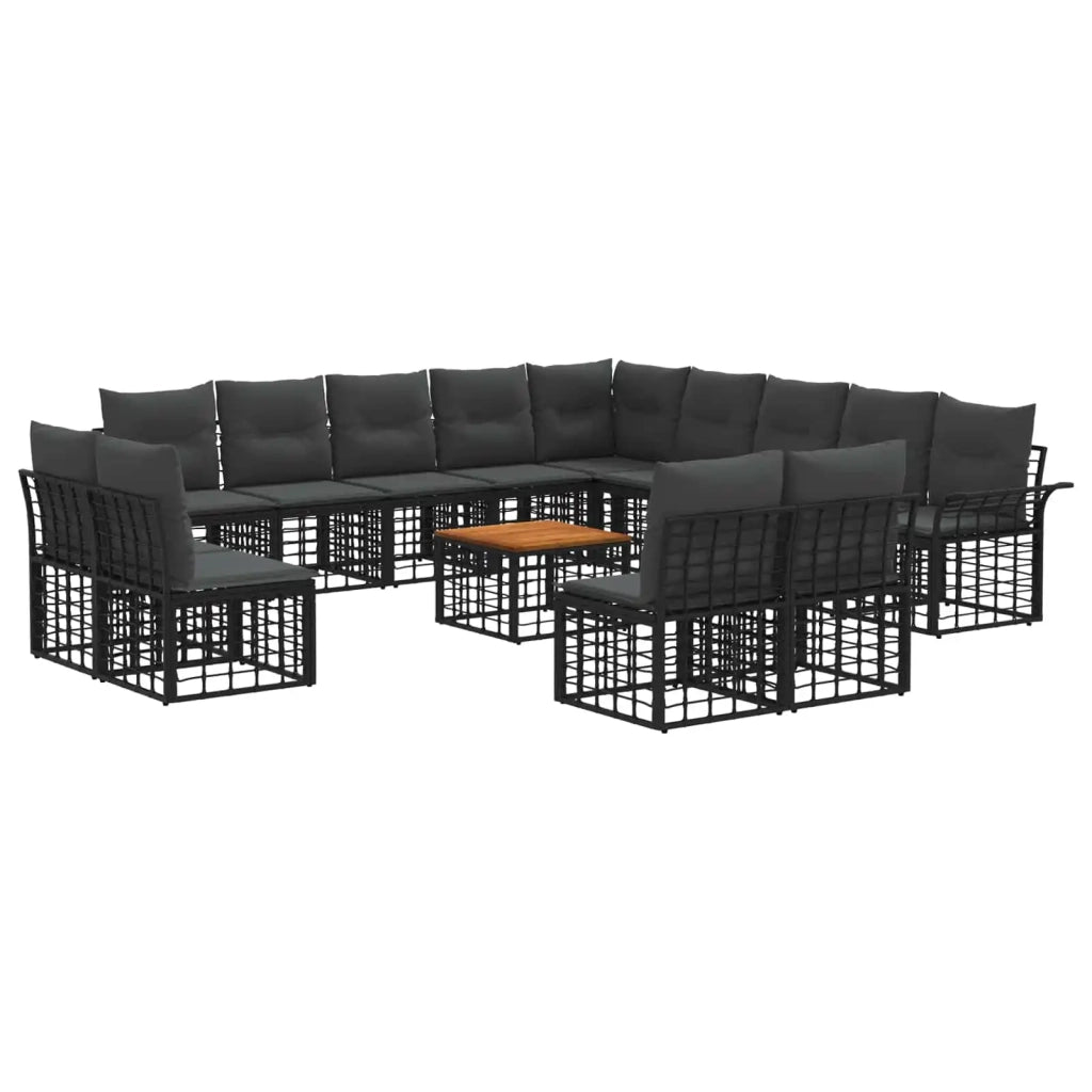 Set di divani da esterno 14 pcs Nero e Grigio scuro Poliestere