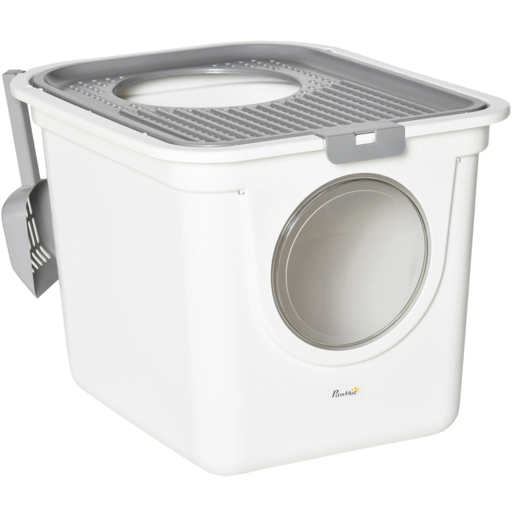 Toilette per gatti ULEVR con coperchio e paletta, doppio accesso, 44x55x39 cm, bianca