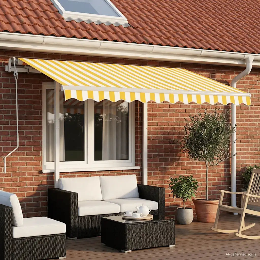 Tenda da Sole Retrattile Manuale e Pali 3,5x2,5m Gialla Bianca 3069918
