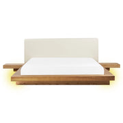 Letto LED in stile giapponese in frassino naturale 160 x 200 cm testata in legno impiallacciato MDF testata in ecopelle camera da letto