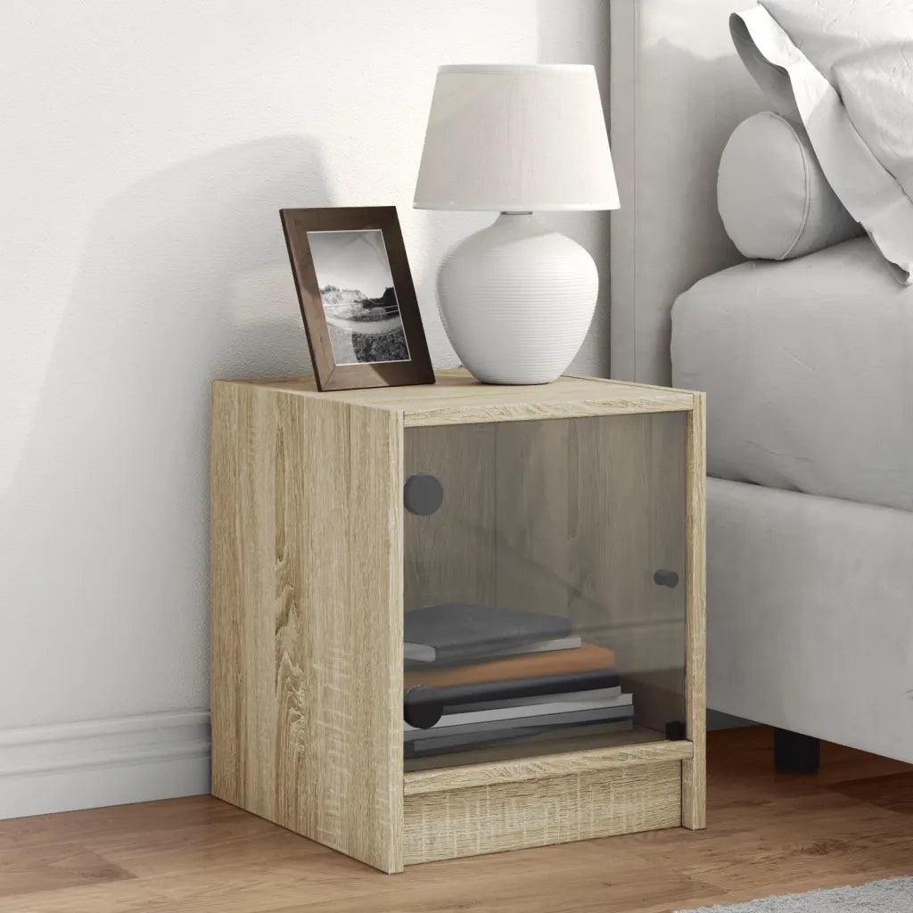 Comodino con Anta in Vetro Rovere Sonoma 35x37x42 cm 836347