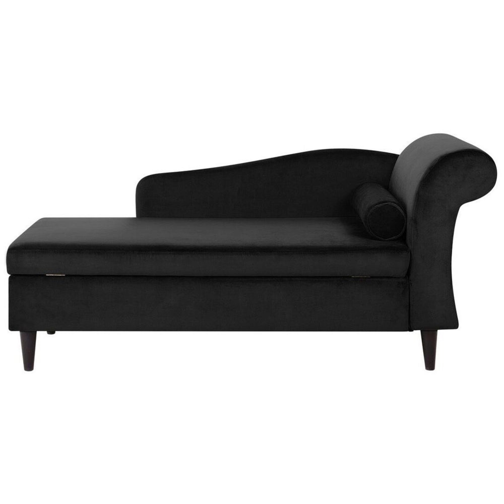 Chaise longue Rivestimento in velluto Nero con contenitore a versione destra con cuscino