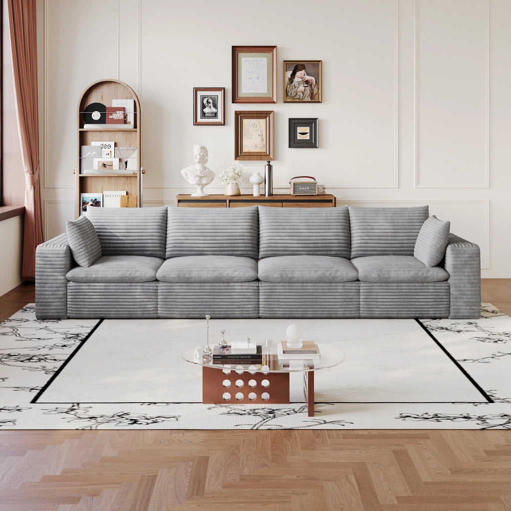 Divano Cloud 3 Posti in Velluto a Coste ¨C MINIMAL ¨C Grigio Scuro, 340cm, Imbottito, Sfoderabile