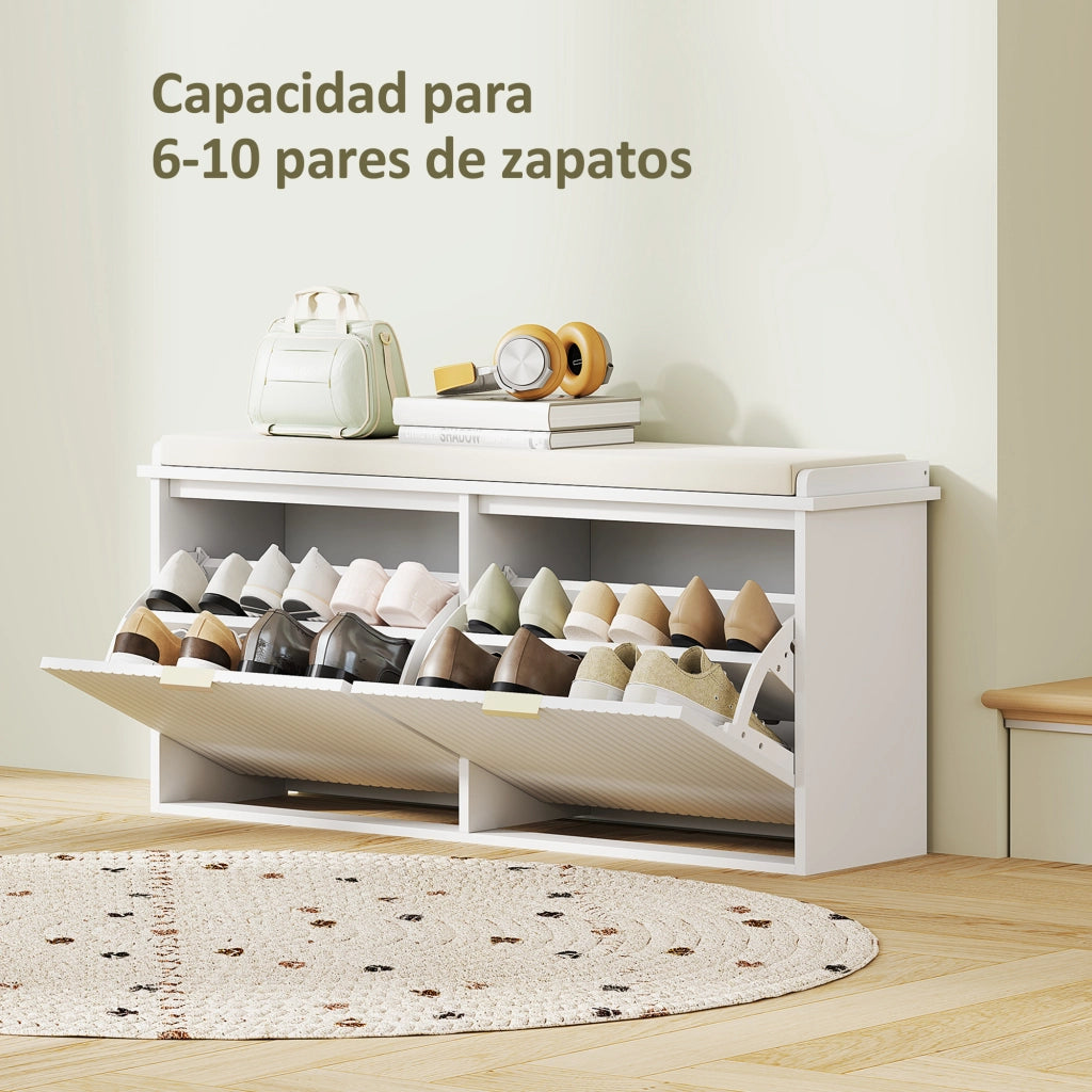 Banco Scarpe con Cassetti e Seduta ¨C zephmum ¨C Bianco 104x26x47,5 cm