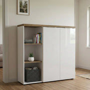 Belsito, Armadio Multiuso 2 Ante 4 Ripiani Made in Italy, 120x115h cm Bianco Lucido