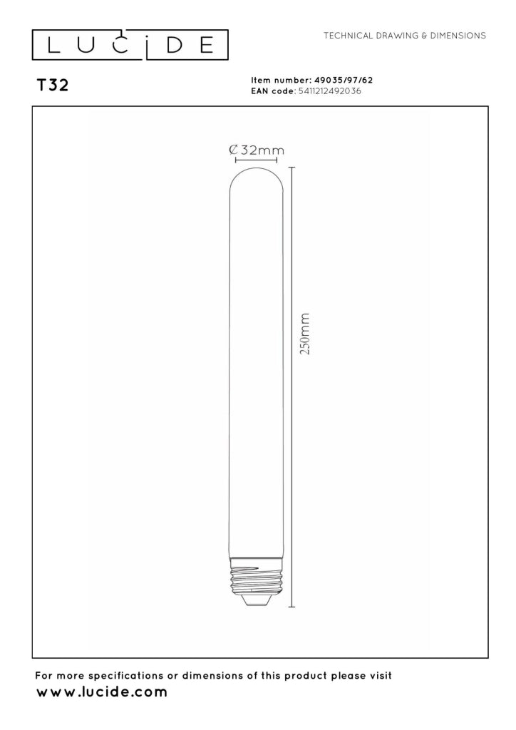 Lampadina LED filamento tubo ambra E27 2200K Lucide