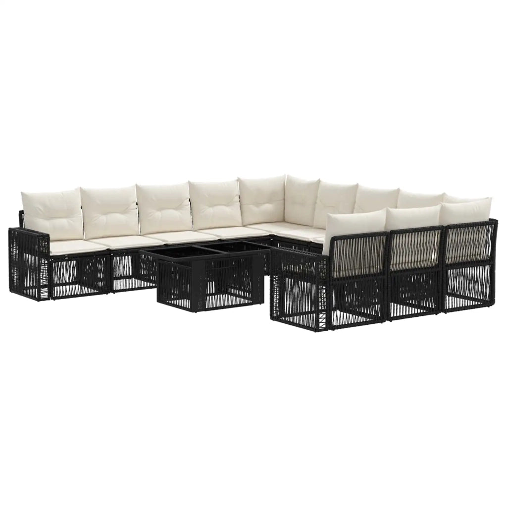 Set Divano da Giardino 12 pz Nero e Bianco Crema polyrattan 3436855