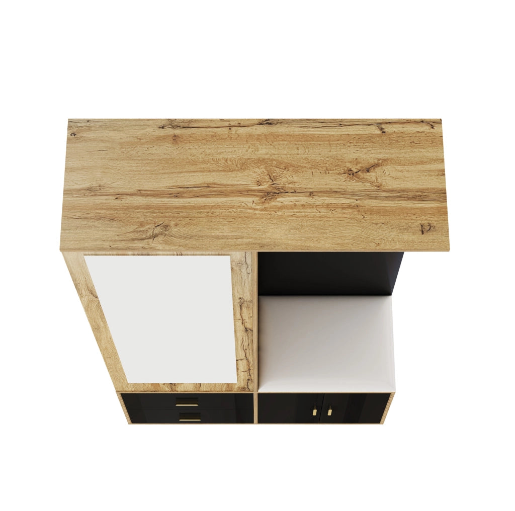 Guardaroba da ingresso nero e legno con specchio e scarpiera