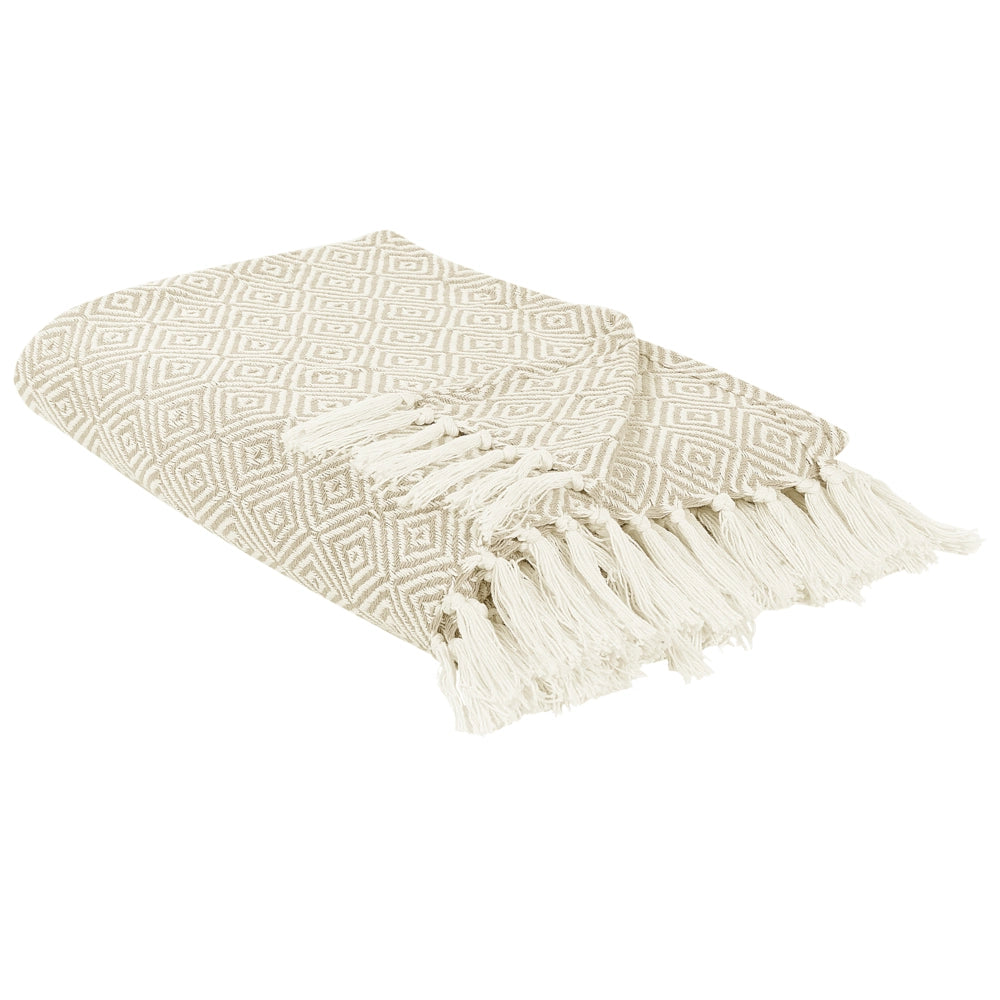 Copriletto in cotone beige chiaro 220 x 240 cm con frange Soggiorno Camera da letto Tessili